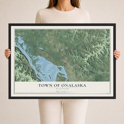 Map of the Town of Onalaska, Wisconsin, 24 x 36 inch print in a black wood frame