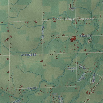 Second close-up of the map of Oneida, Wisconsin print showing more streets and buildings