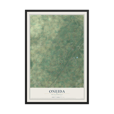 Map of Oneida, Wisconsin, 12 x 18 inch print in a black wood frame