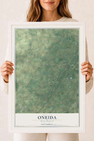Map of Oneida, Wisconsin, 18 x 24 inch print in a white wood frame
