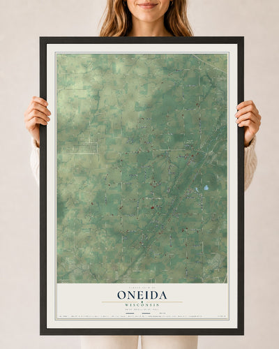 Map of Oneida, Wisconsin, 24 x 36 inch print in a black wood frame