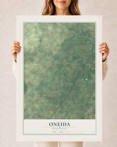 Map of Oneida, Wisconsin, 24 x 36 inch print in a white wood frame