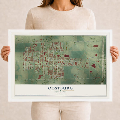 Map of Oostburg, Wisconsin, 12 x 18 inch print in a white wood frame