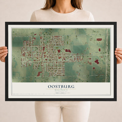 Map of Oostburg, Wisconsin, 18 x 24 inch print in a black wood frame