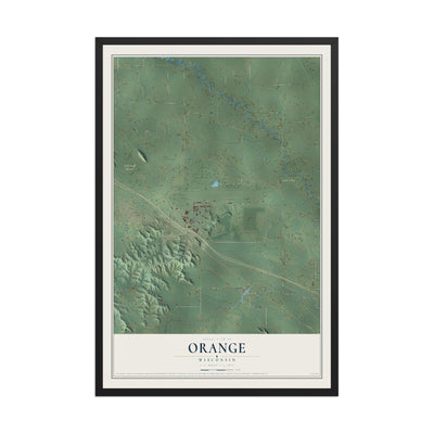 Map of Orange, Wisconsin, 12 x 18 inch print in a black wood frame