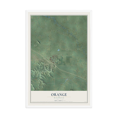 Map of Orange, Wisconsin, 12 x 18 inch print in a white wood frame