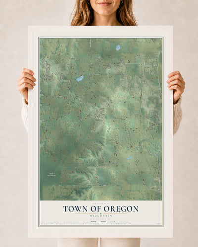 Map of the Town of Oregon, Wisconsin, 24 x 36 inch print in a white wood frame