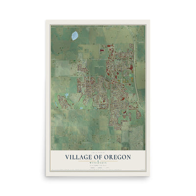 Map of Oregon, Wisconsin, 12 x 18 inch unframed archival matte print
