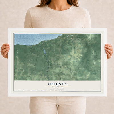 Map of Orienta, Wisconsin, 12 x 18 inch print in a white wood frame