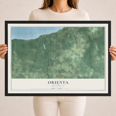 Map of Orienta, Wisconsin, 18 x 24 inch print in a black wood frame