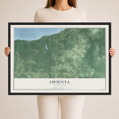 Map of Orienta, Wisconsin, 24 x 36 inch print in a black wood frame