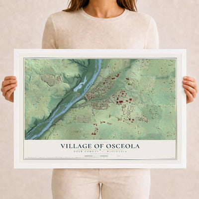 Map of Osceola, Wisconsin, 12 x 18 inch print in a white wood frame