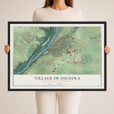 Map of Osceola, Wisconsin, 24 x 36 inch print in a black wood frame