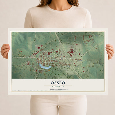 Map of Osseo, Wisconsin, 12 x 18 inch unframed archival matte print