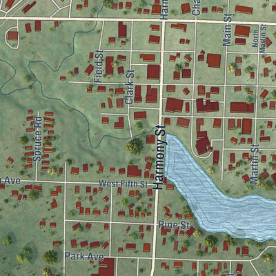 Close-up of the map of Osseo, Wisconsin print showing street and building detail