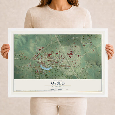 Map of Osseo, Wisconsin, 12 x 18 inch print in a white wood frame