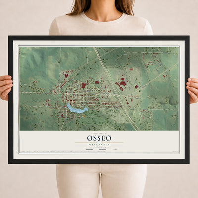 Map of Osseo, Wisconsin, 18 x 24 inch print in a black wood frame