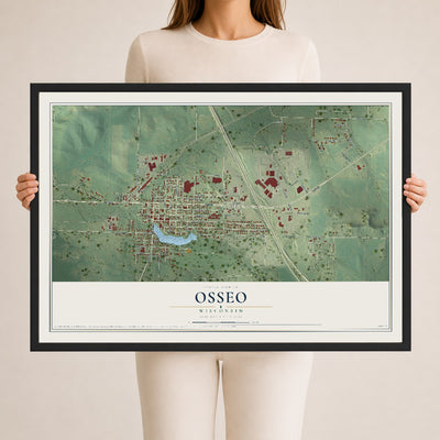 Map of Osseo, Wisconsin, 24 x 36 inch print in a black wood frame
