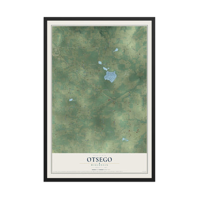 Map of Otsego, Wisconsin, 12 x 18 inch print in a black wood frame