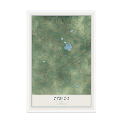 Map of Otsego, Wisconsin, 12 x 18 inch print in a white wood frame