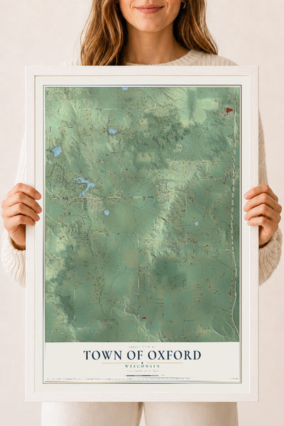 Map of the Town of Oxford, Wisconsin, 18 x 24 inch print in a white wood frame