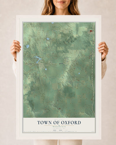 Map of the Town of Oxford, Wisconsin, 24 x 36 inch print in a white wood frame