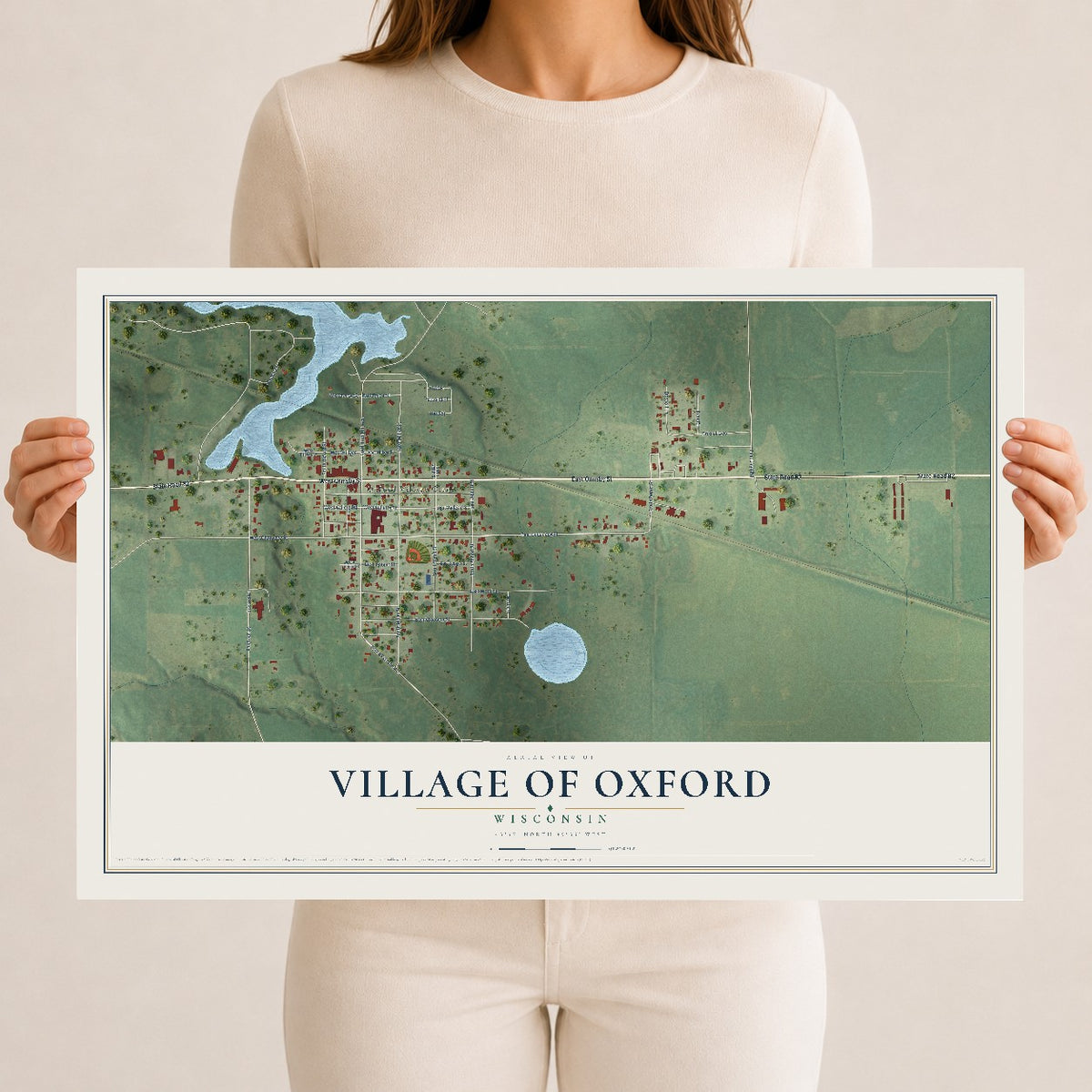 Map of Oxford, Wisconsin, 12 x 18 inch unframed archival matte print