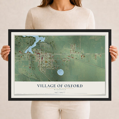 Map of Oxford, Wisconsin, 12 x 18 inch print in a black wood frame