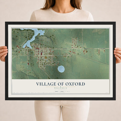 Map of Oxford, Wisconsin, 18 x 24 inch print in a black wood frame