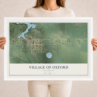 Map of Oxford, Wisconsin, 18 x 24 inch print in a white wood frame