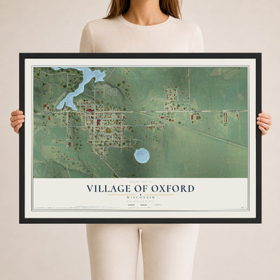 Map of Oxford, Wisconsin, 24 x 36 inch print in a black wood frame