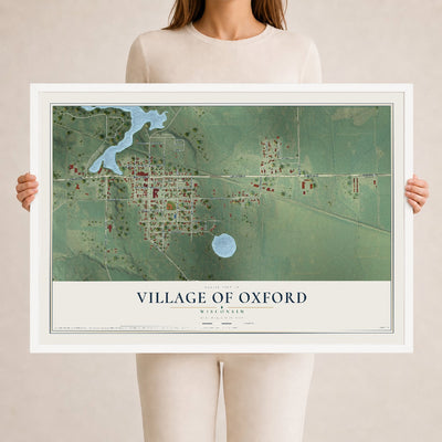 Map of Oxford, Wisconsin, 24 x 36 inch print in a white wood frame