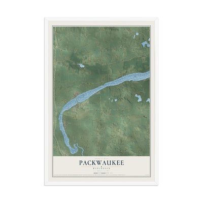 Map of Packwaukee, Wisconsin, 12 x 18 inch print in a white wood frame