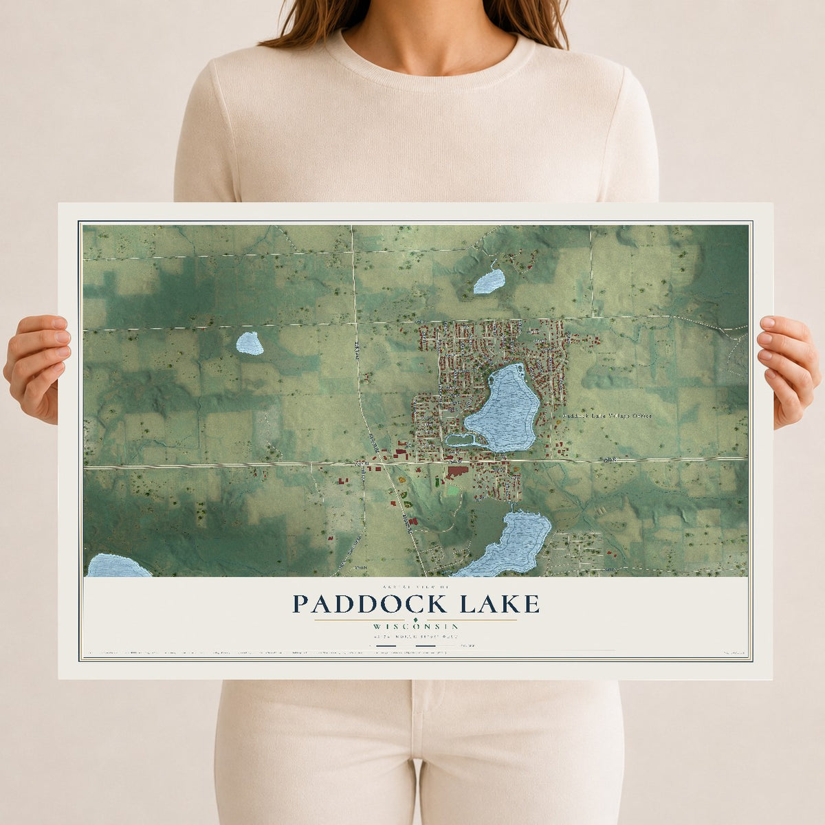 Map of Paddock Lake, Wisconsin, 12 x 18 inch unframed archival matte print