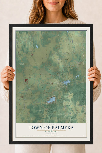 Map of the Town of Palmyra, Wisconsin, 18 x 24 inch print in a black wood frame