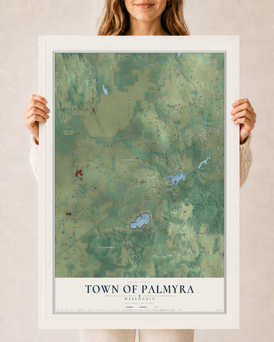Map of the Town of Palmyra, Wisconsin, 24 x 36 inch print in a white wood frame