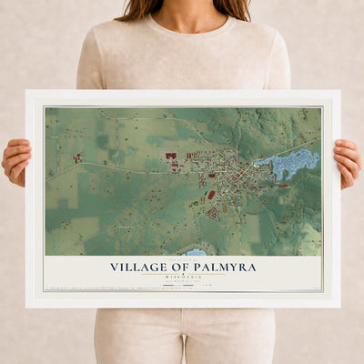 Map of Palmyra, Wisconsin, 12 x 18 inch print in a white wood frame