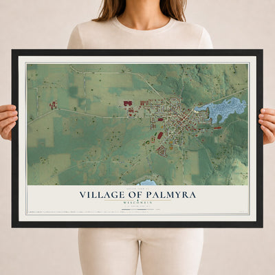 Map of Palmyra, Wisconsin, 18 x 24 inch print in a black wood frame