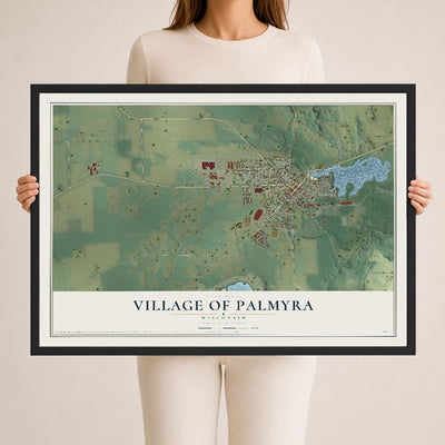 Map of Palmyra, Wisconsin, 24 x 36 inch print in a black wood frame