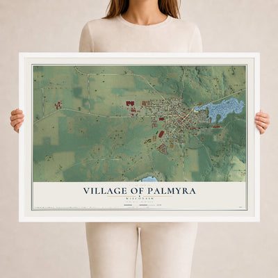 Map of Palmyra, Wisconsin, 24 x 36 inch print in a white wood frame