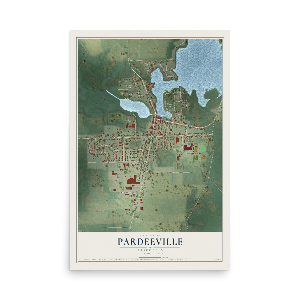 Map of Pardeeville, Wisconsin, 12 x 18 inch unframed archival matte print
