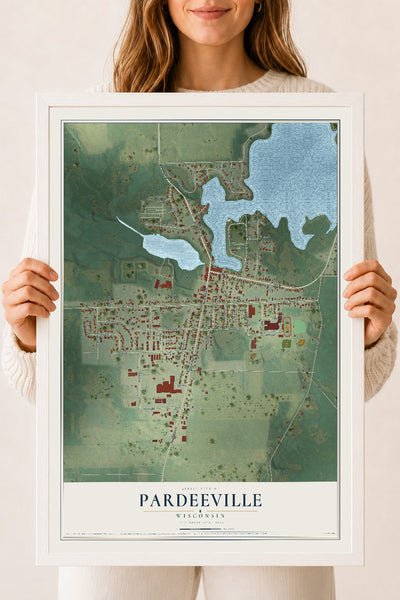 Map of Pardeeville, Wisconsin, 18 x 24 inch print in a white wood frame