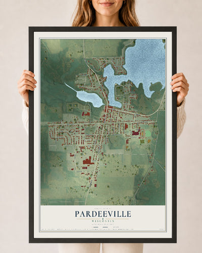 Map of Pardeeville, Wisconsin, 24 x 36 inch print in a black wood frame