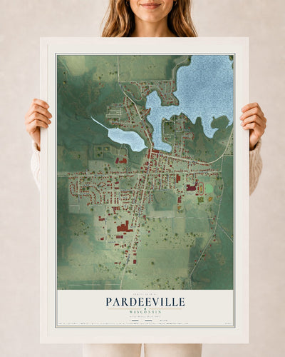 Map of Pardeeville, Wisconsin, 24 x 36 inch print in a white wood frame