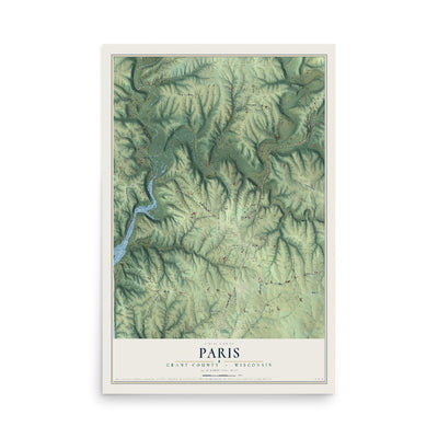 Map of Paris, Grant County, Wisconsin, 12 x 18 inch unframed archival matte print