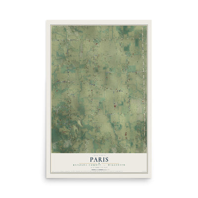 Map of Paris, Kenosha County, Wisconsin, 12 x 18 inch unframed archival matte print
