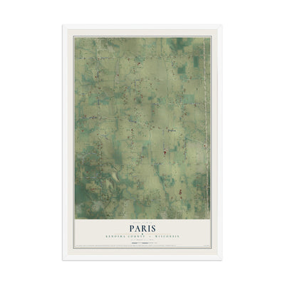 Map of Paris, Kenosha County, Wisconsin, 12 x 18 inch print in a white wood frame