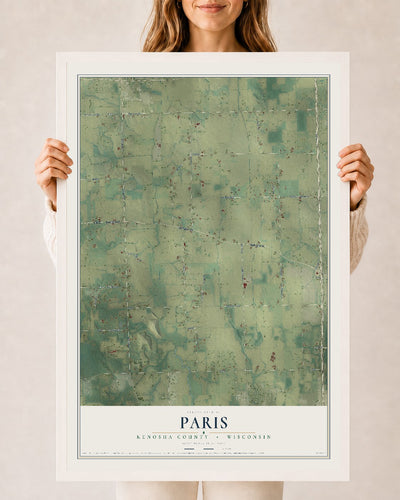 Map of Paris, Kenosha County, Wisconsin, 24 x 36 inch print in a white wood frame