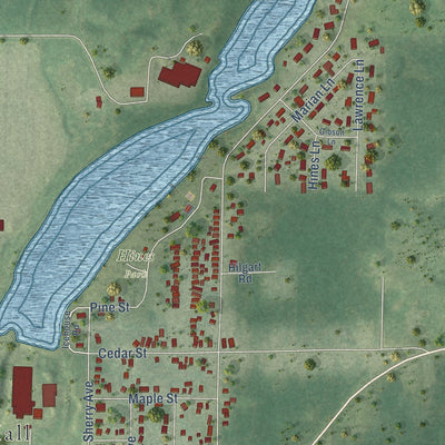 Second close-up of the map of Park Falls, Wisconsin print showing more streets and buildings