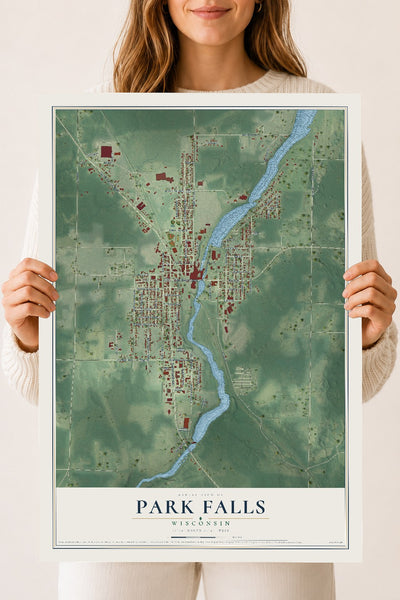 Map of Park Falls, Wisconsin, 18 x 24 inch unframed archival matte print